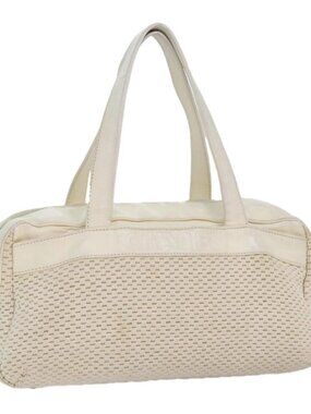 CHANEL Hand Bag Canvas Leather Beige CC Auth